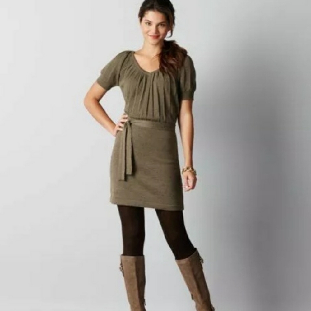 Loft - Wool Short Sleeve Sweater Dress w/waist tie